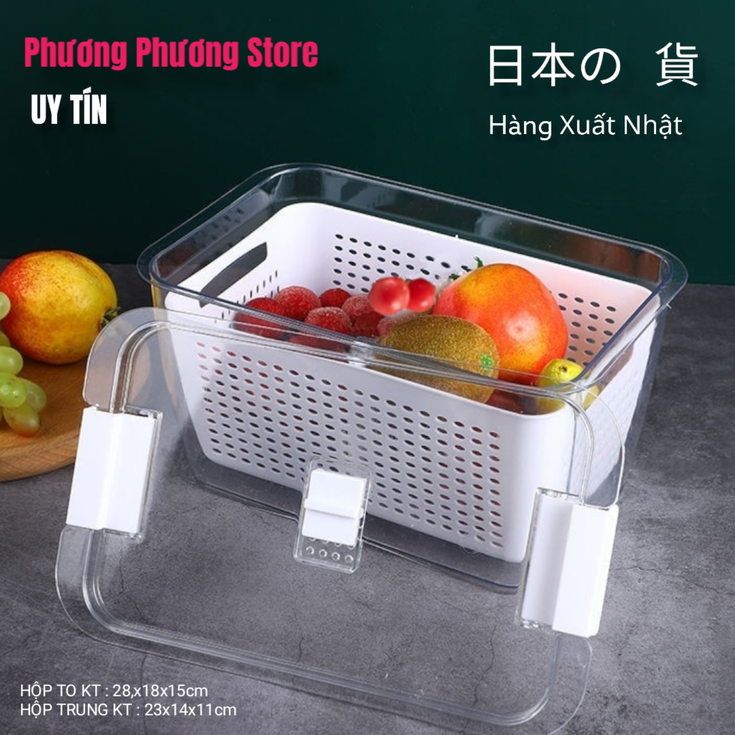 Hộp Bảo Quản Thực Phẩm Tủ Lạnh 2 lớp Trong Suốt, Giúp Ráo Nước Bảo Quản Tiện Lợi