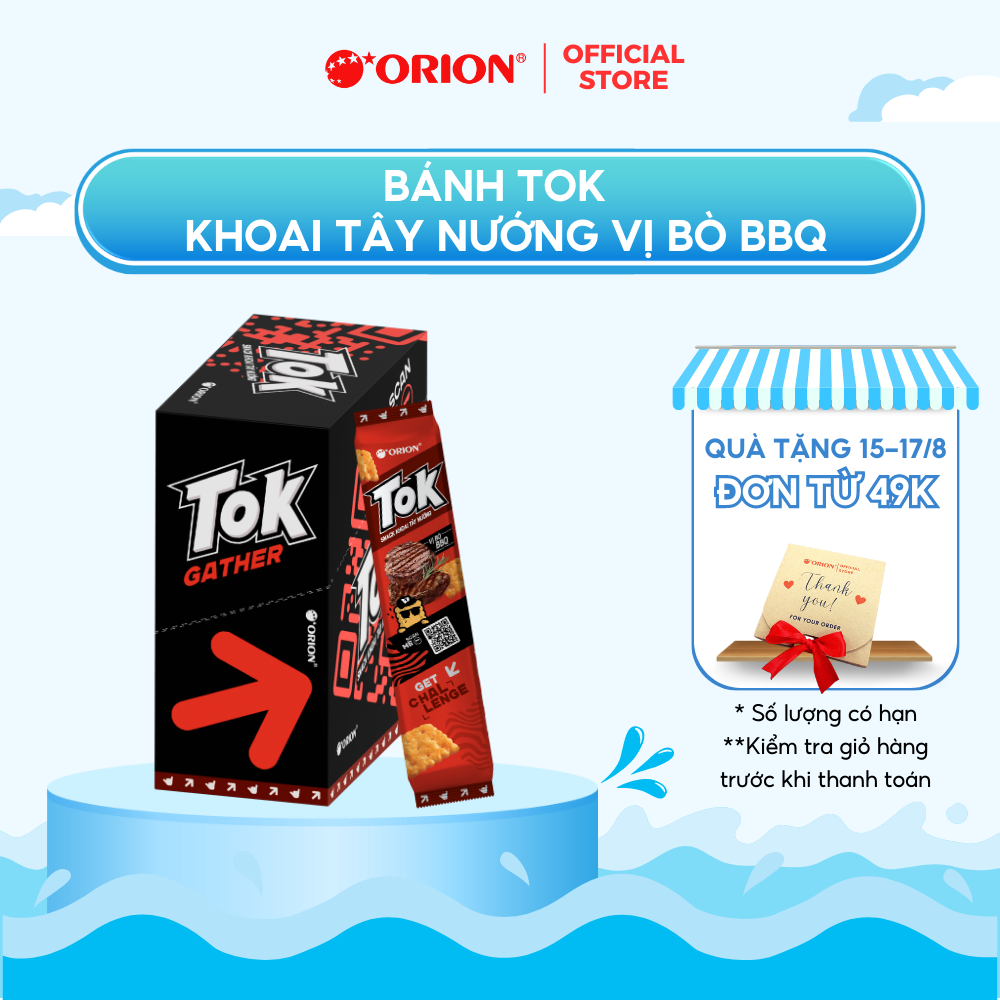 Hộp 10 gói Bánh Khoai Tây Nướng TOK Orion vị BÒ BBQ 365g