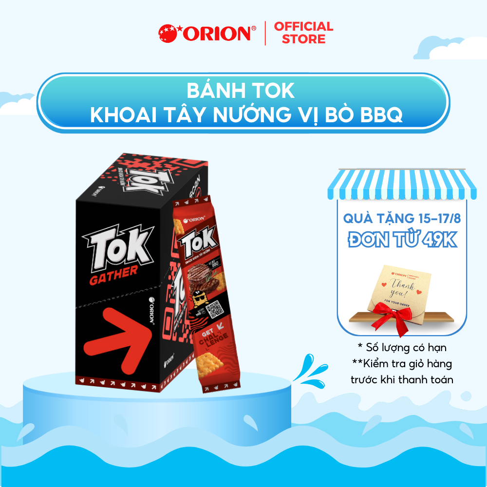 Hộp 10 gói Bánh Khoai Tây Nướng TOK Orion vị BÒ BBQ 365g (36.5g x 10 gói/hộp)