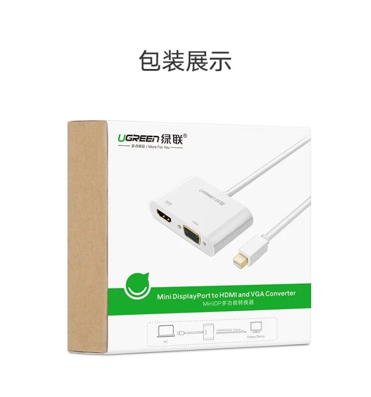 Ugreen UG40364MD108TK Màu Trắng Bộ chuyển đổi Mini DP sang HDMI + VGA hỗ trợ phân giải 4K - HÀNG CHÍNH HÃNG