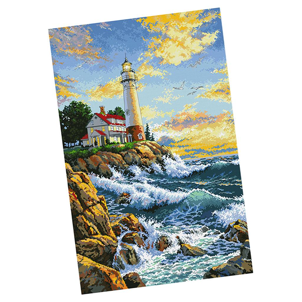 Stamped Cross Stitch Kits DIY Needlework Kits - Lighthouse Pattern 11 Count