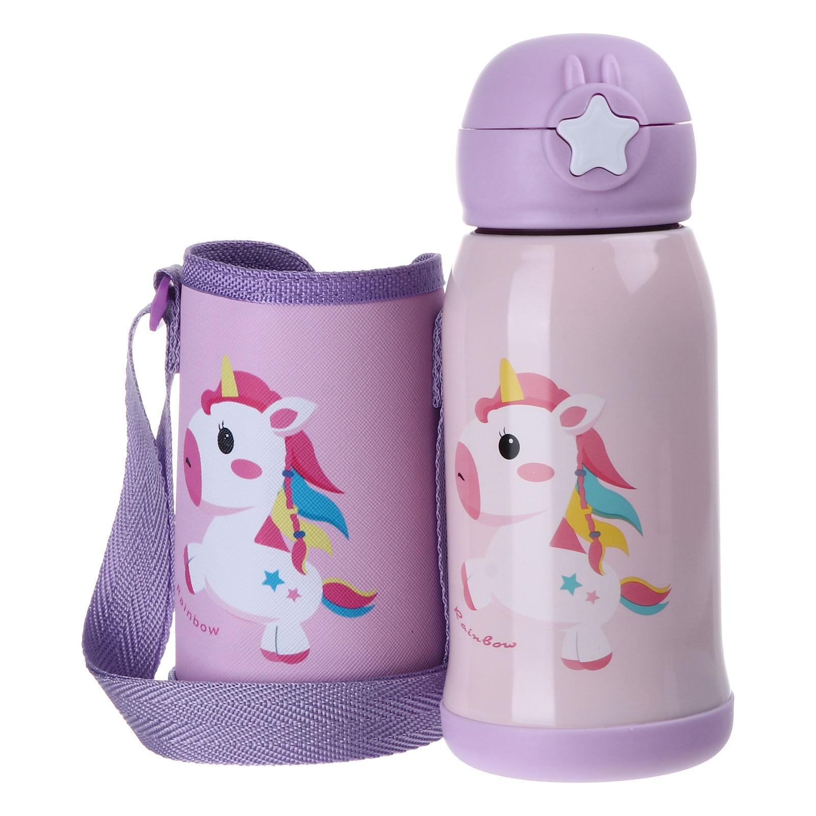 1Pc 500ML Di Động Thép Không Gỉ Trẻ Em Giữ Nhiệt Cốc Cốc Hút Chân Không Trẻ Em Dễ Thương Nhiệt Nước Thermocup Có Ống Hút màu Tím