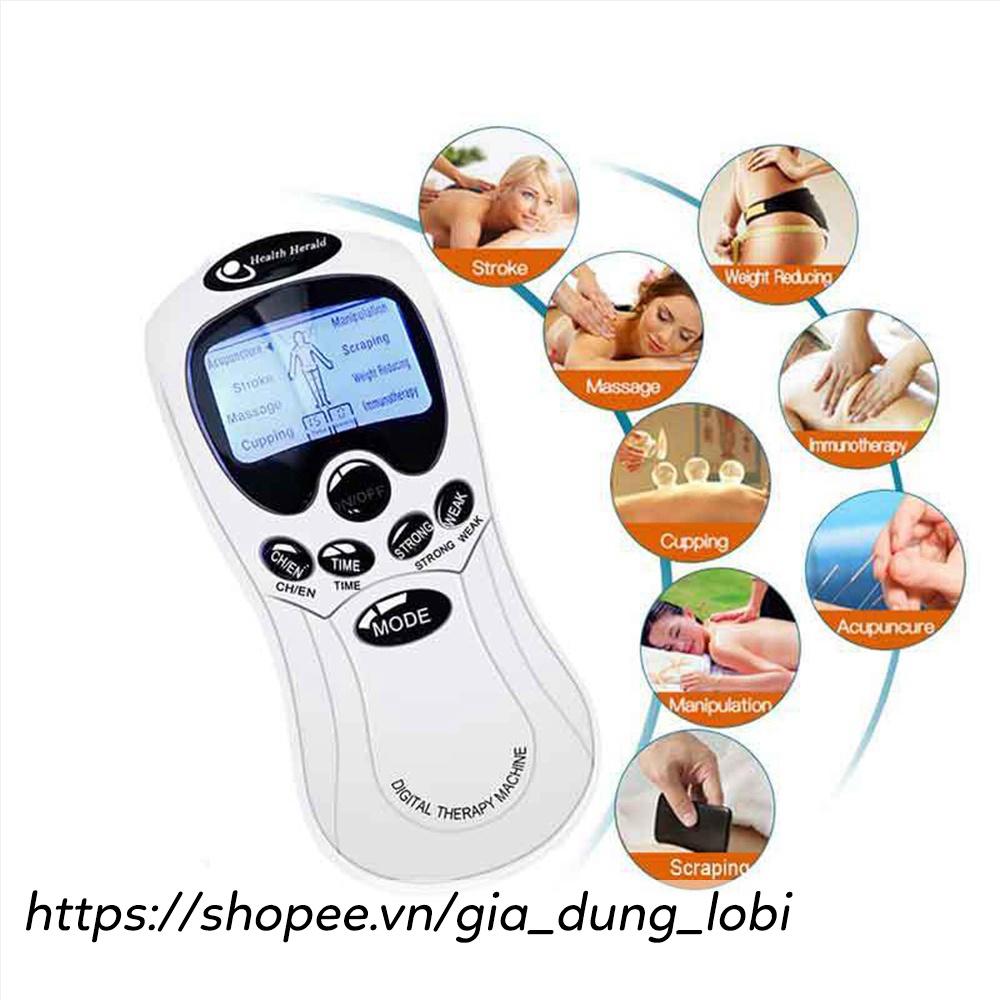 Máy massage xung điện Digital Therapy Machine SYK-208 kèm 4 miếng dán vật lý trị liệu mát xa châm cứu bấm huyệt cầm tay