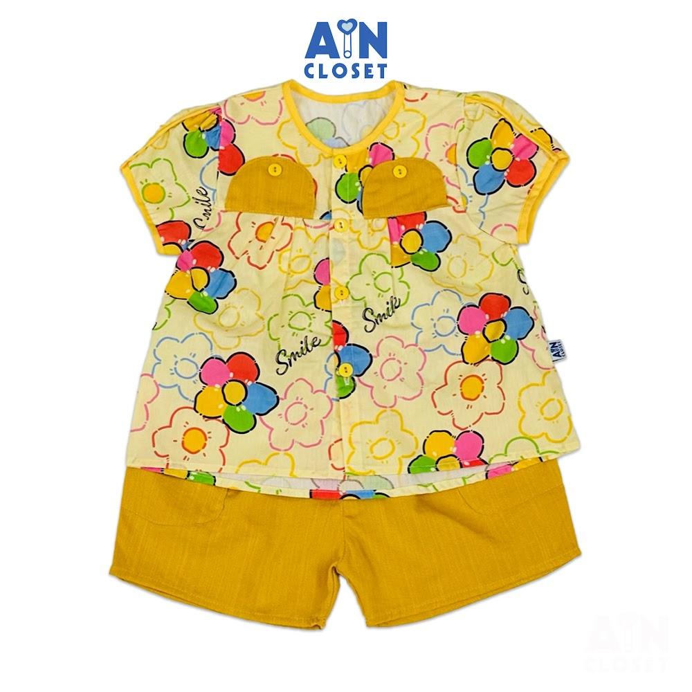 Bộ quần áo Ngắn bé gái hoạ tiết Hoa Bé Ngoan Vàng Cotton - AICDBGX8KWS9 - AIN Closet