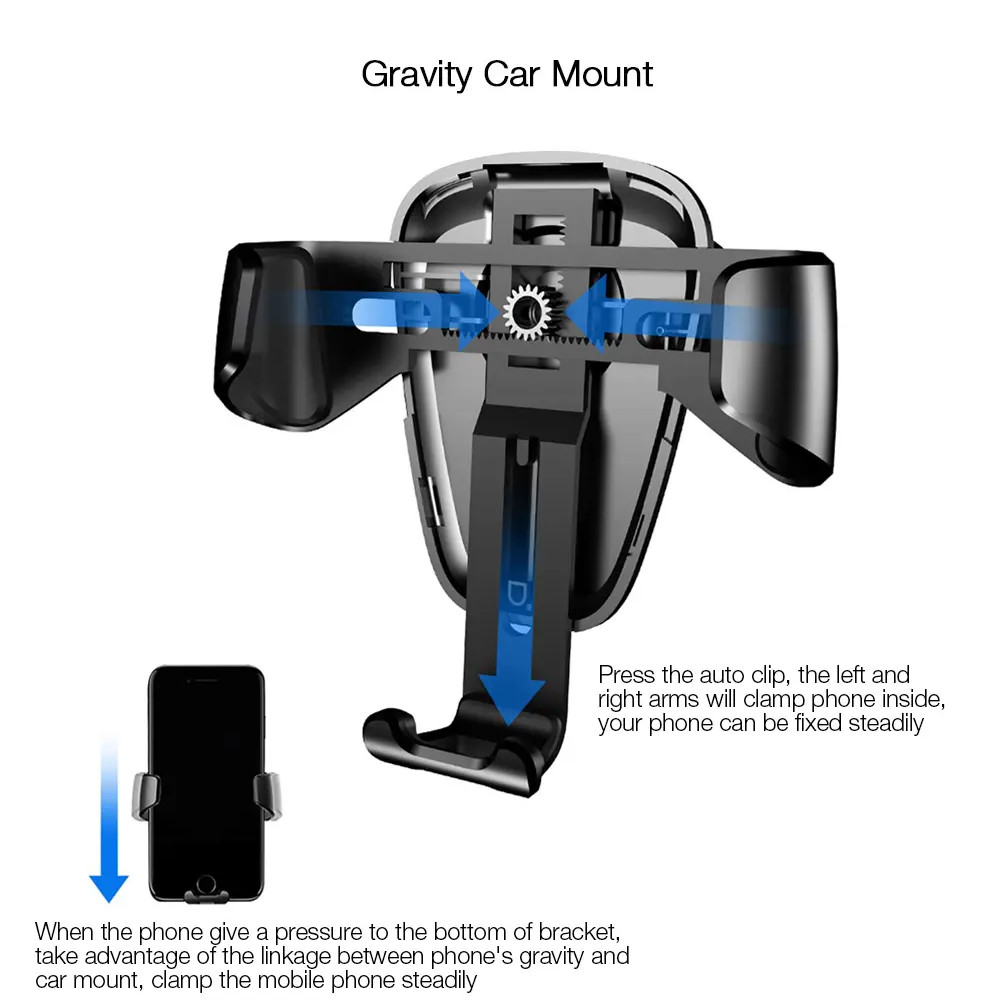 Giá đỡ điện thoại ô tô khóa cảm biến tự động đóng mở cho xe hơi hiệu Baseus Gravity Car Mount  dạng kẹp thông gió cho xe hơi / ô tô - Hàng nhập khẩu