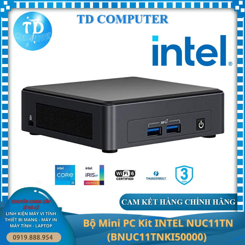 Máy tính cá nhân để bàn - Bộ Mini PC Kit INTEL NUC11TN : Gồm mạch chính, CPU Intel Core i5-1135G7 , Adaptor, miếng đỡ – Hàng chính hãng