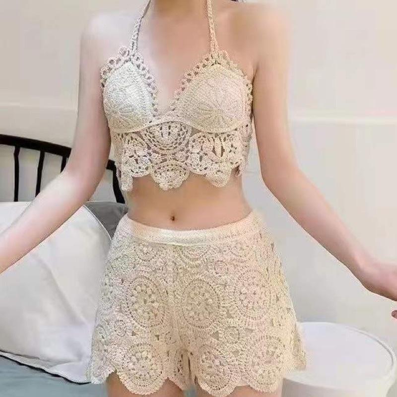57-Set bikini đi biển 3 món len móc đồ bơi mùa hè 2023