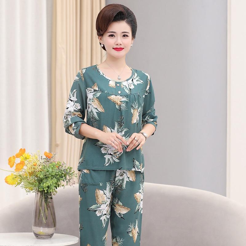 Bộ mặc nhà trung niên cực mát, đũi tơ tay dài quần dài