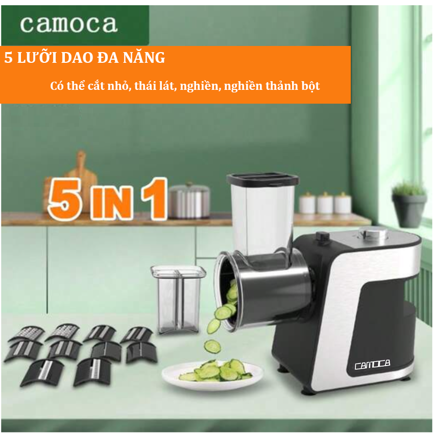 Máy thái rau củ quả 5 khuôn cao cấp 5 trong 1, dòng công suất lớn. Thương hiệu Mỹ cao cấp Camoca - VSY-S - HÀNG CHÍNH HÃNG