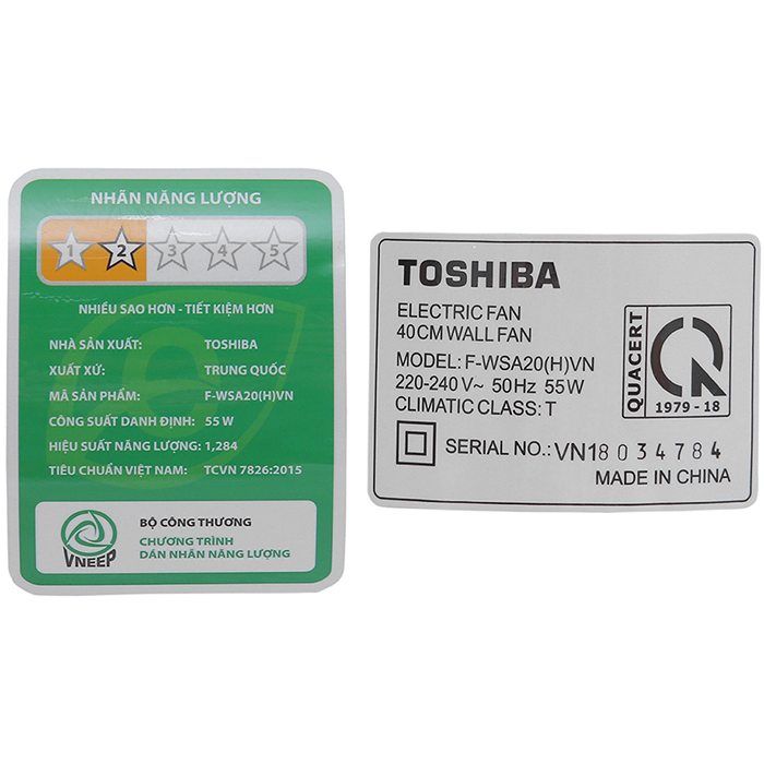 Quạt Treo Tường Toshiba F-WSA20VN - Xám - Hàng chính hãng