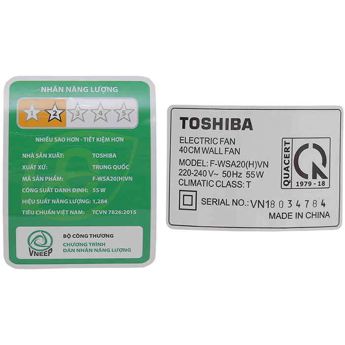 Quạt Treo Tường Toshiba F-WSA20(H)VN (55W) - Xám - Hàng chính hãng