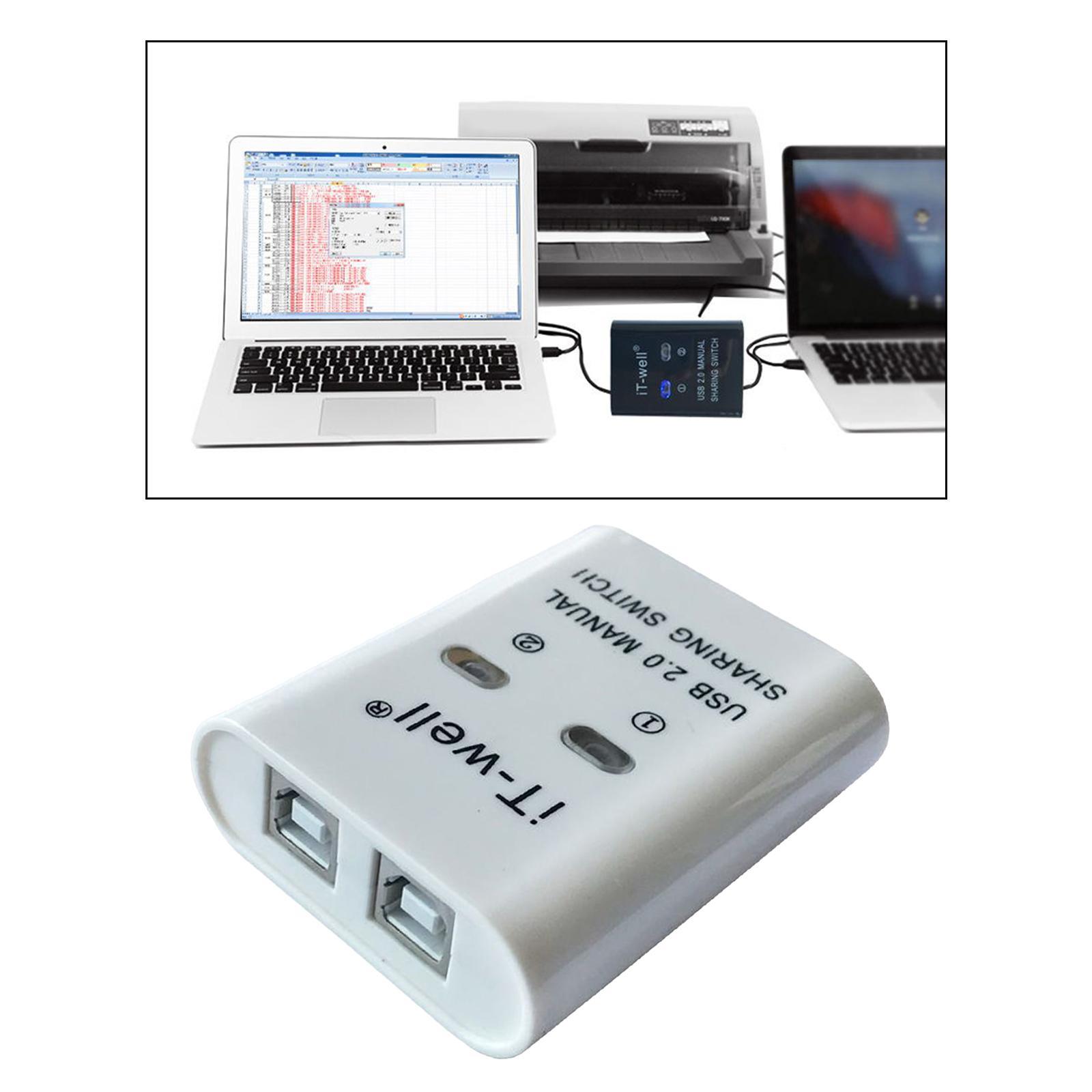 2 in 1 Out USB Printer Sharing Device Splitter Hub Plug and Play