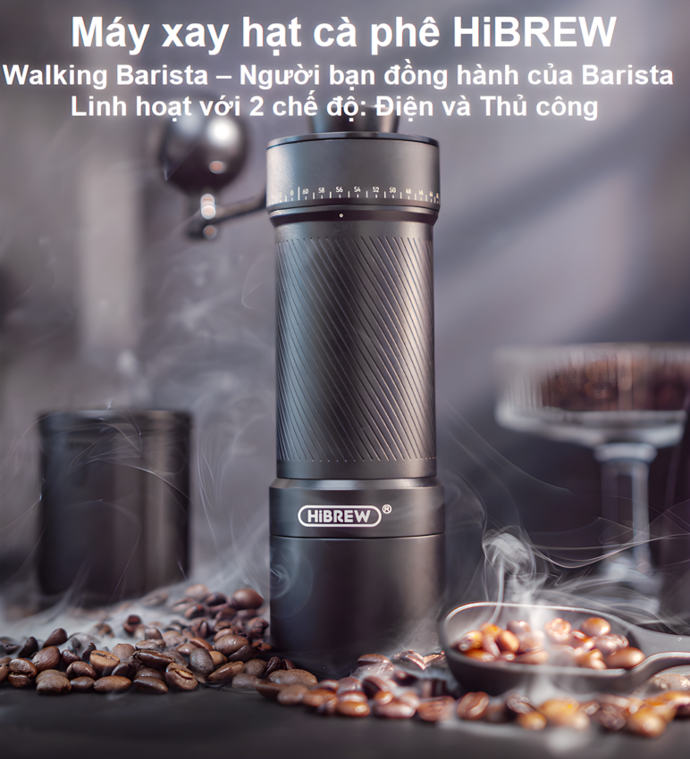 Máy xay hạt cà phê cầm tay kèm pin 60 cấp độ xay 2 trong 1 thương hiệu Mỹ HiBREW G4C - Dung lượng pin 980mAh - Hàng chính hãng