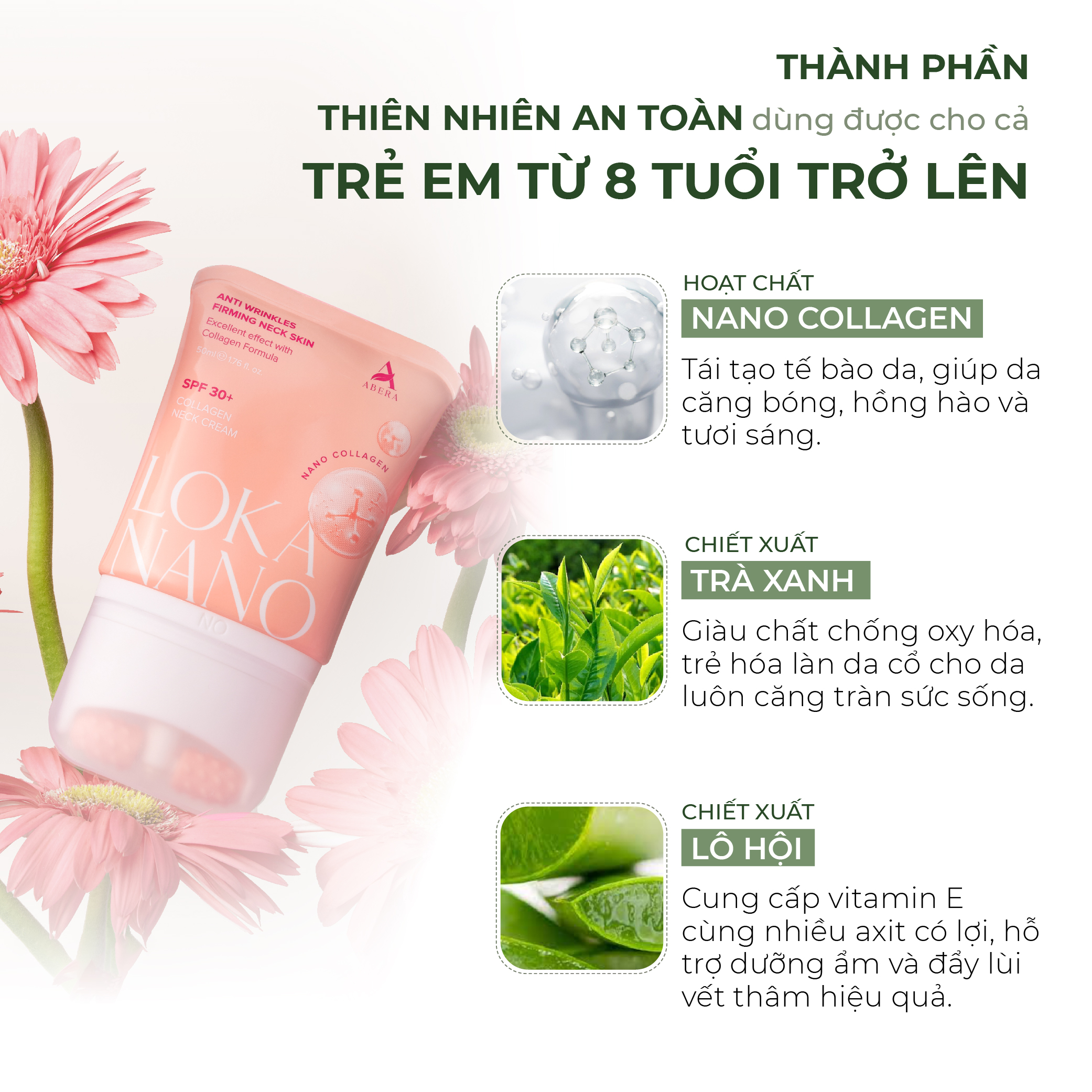 Kem Dưỡng Da Cổ Loka Nano Abera 50ML Có Lăn Massage Chăm Sóc, Phục Hồi Da Cổ, Lấy Lại Vẻ Đẹp Trắng Sáng