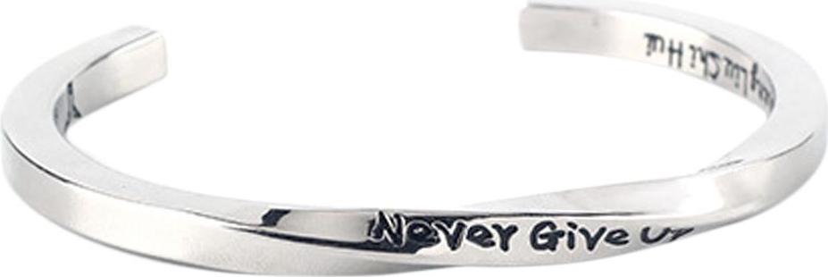 Never Give Up Twist Open Bangle Women Men Couple Jewelry