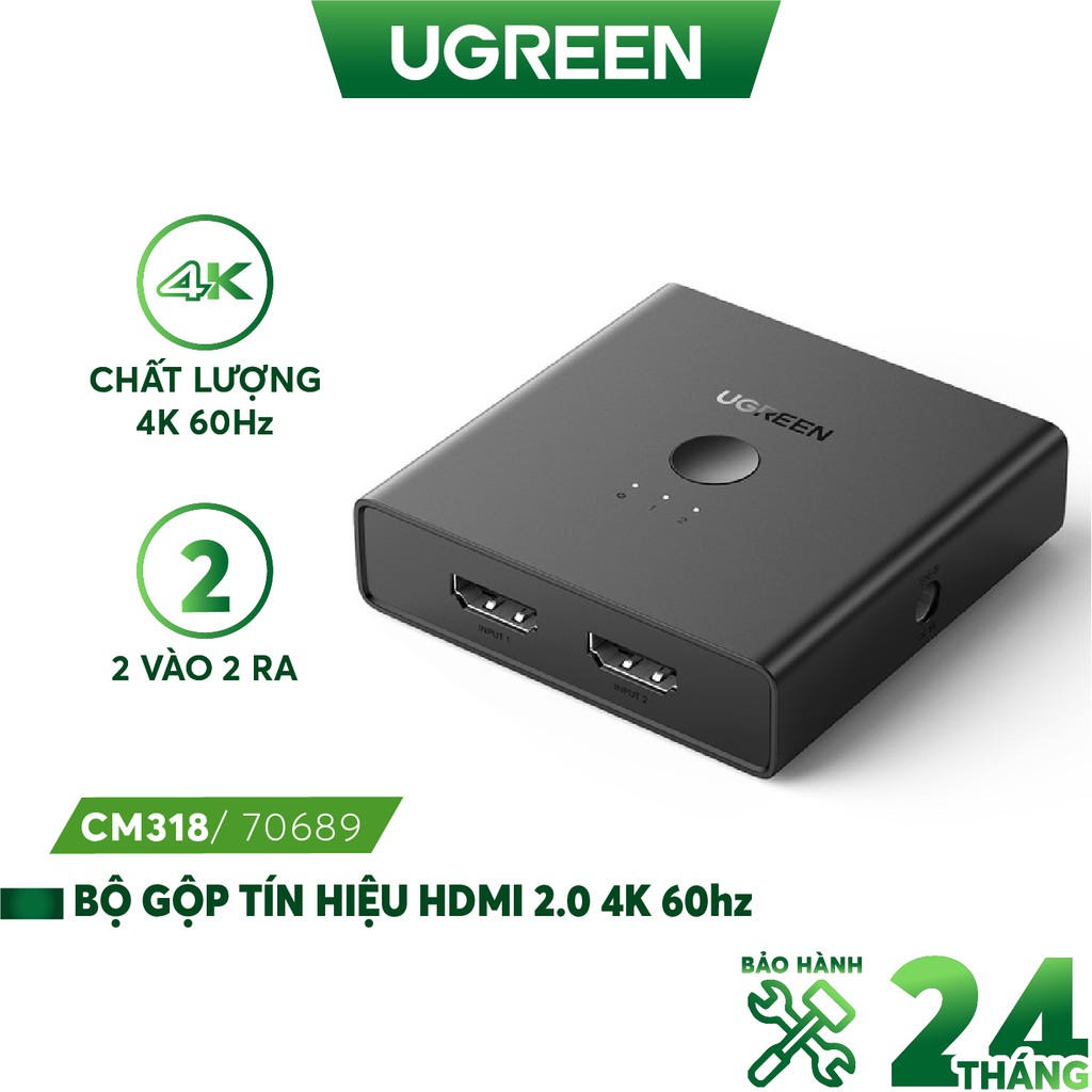 Bộ gộp tín hiệu HDMI UGREEN CM318 - 2 vào 2 ra và 2 vào 4 ra HDMI 2.0 - Chất lượng 4K 60Hz - Hàng nhập khẩu chính hãng