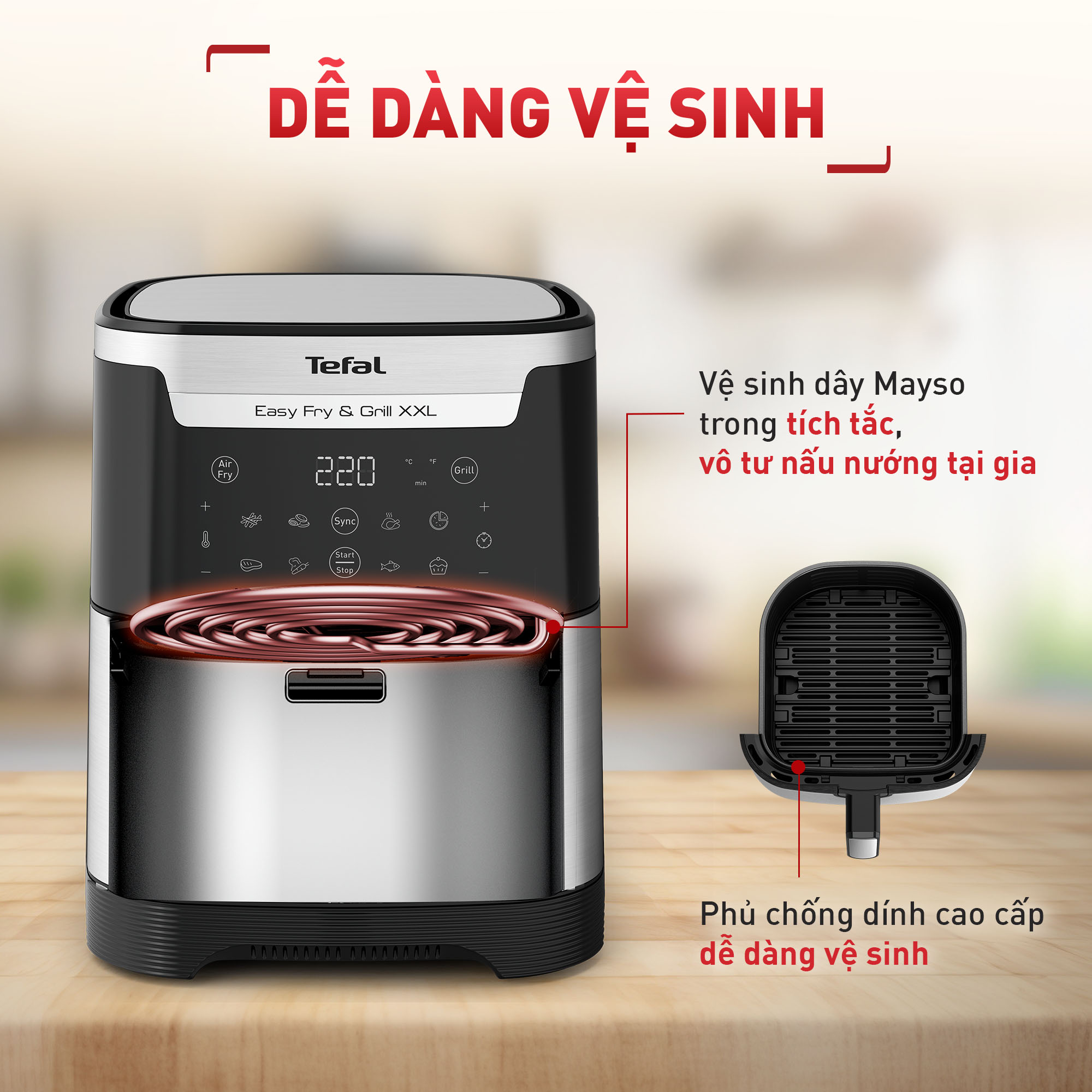 Nồi chiên không dầu Tefal 2in1 Easy Fry & Grill 6.5L XXL EY801D15 - Hàng chính hãng