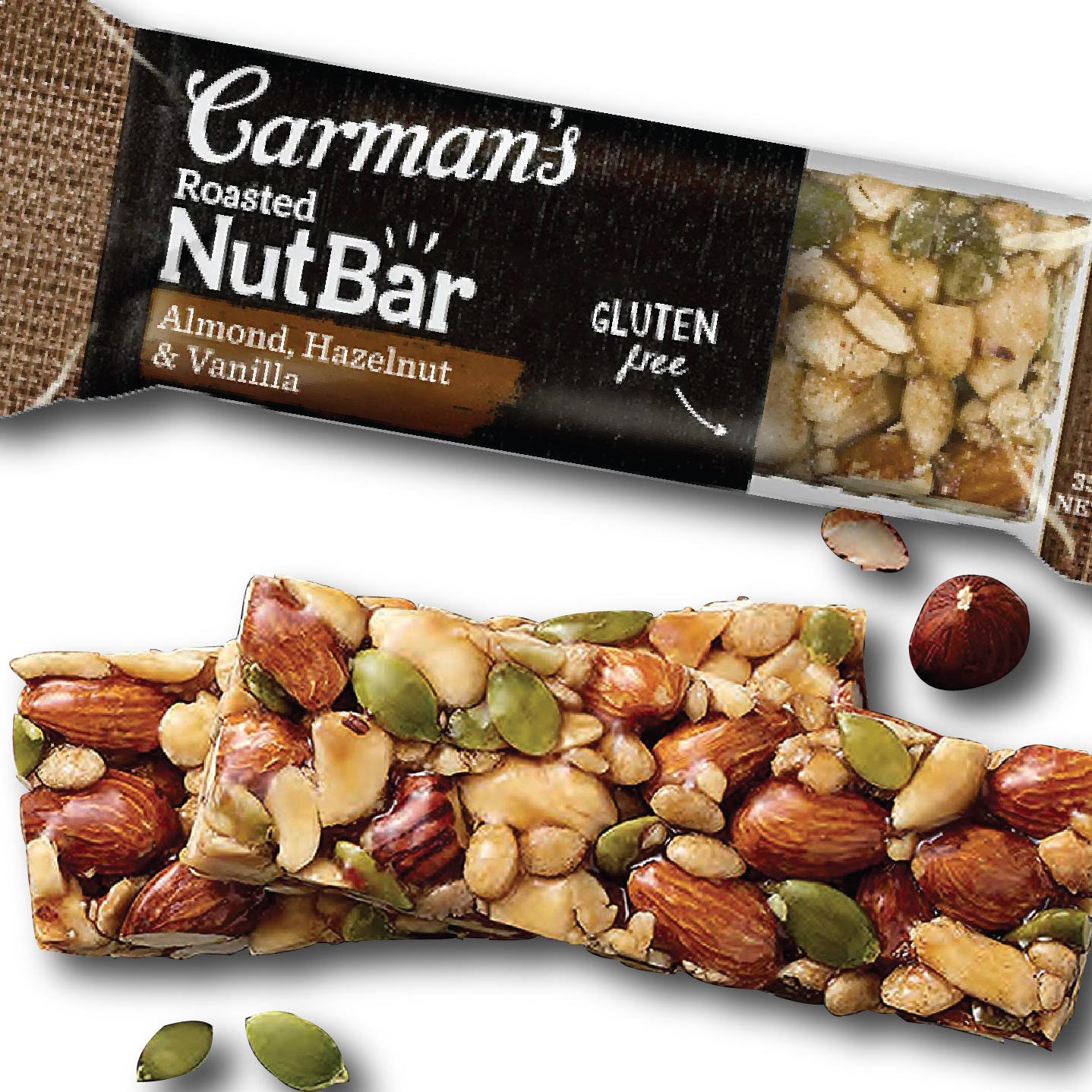 Thanh Hạt Carman's Nut Bar Hạnh Nhân, Hạt Phỉ, Vanilla - Almond, Hazelnut, Vanilla - Hộp 175g