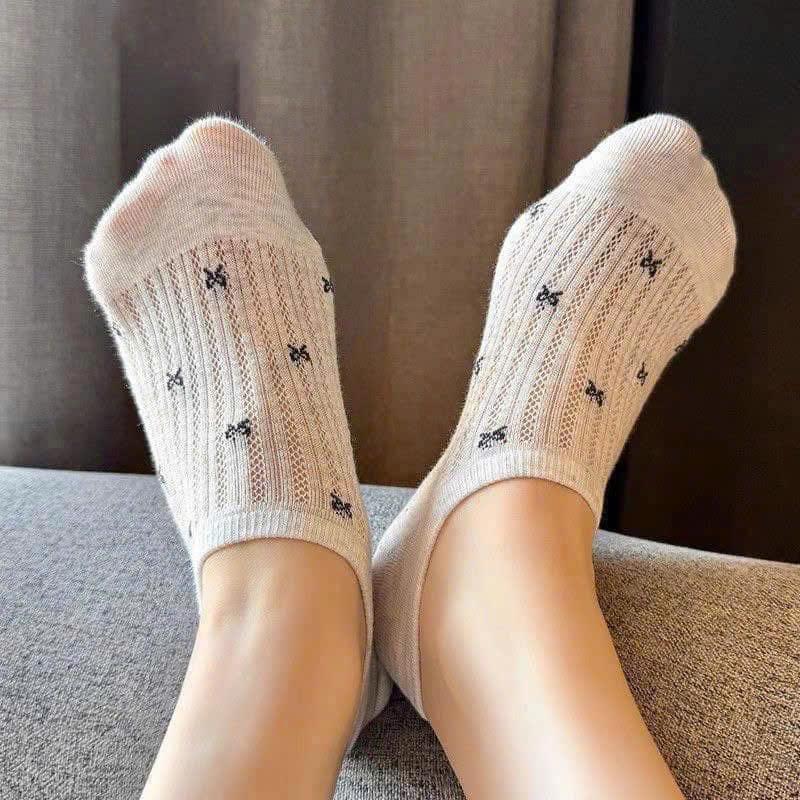 Sét 10 Đôi Tất Lười Nữ Họa Tiết Nơ, vớ nữ nơ cute phối lưới thoáng khí, thấm hút mồ hôi
