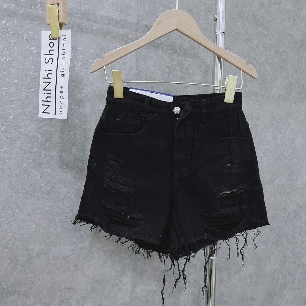 Quần short bò rách đen trắng dáng ôm, Quần đùi nữ co giãn cạp cao sexxy QS703 - NhiNhi Shop