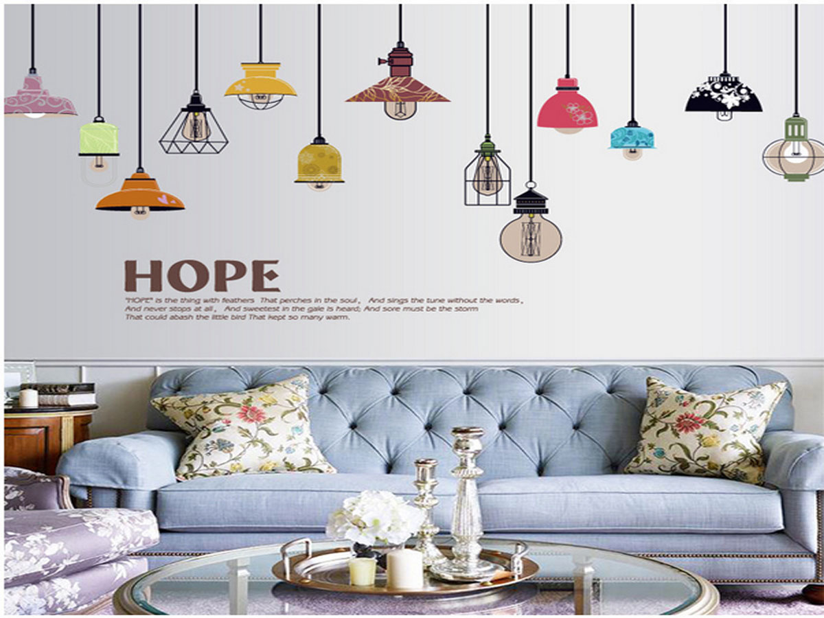 decal dán tường đèn treo chữ hope sk9144