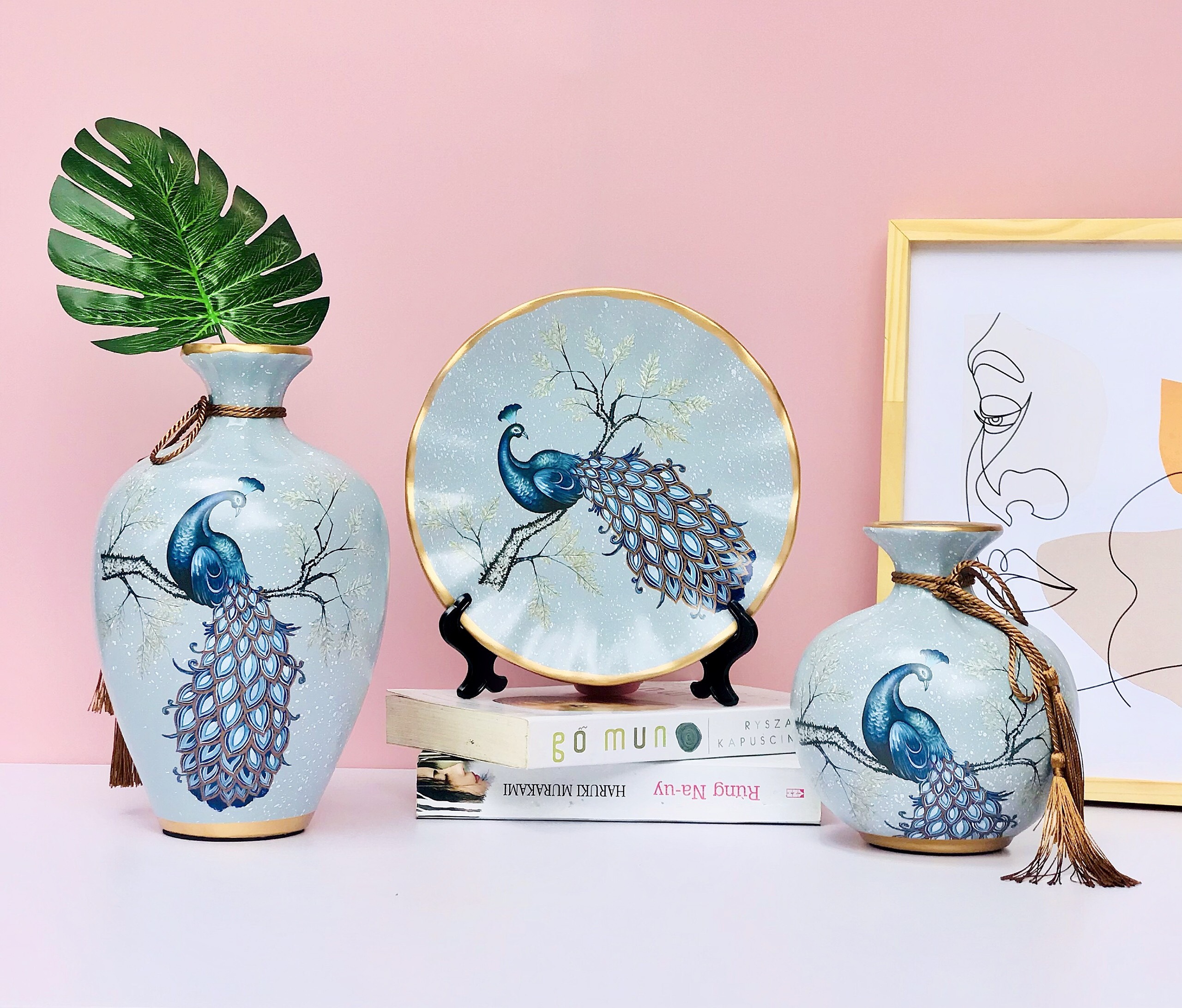 Set 3 bình hoa họa tiết gốm sứ decor cao cấp (Giao mẫu ngẫu nhiên)