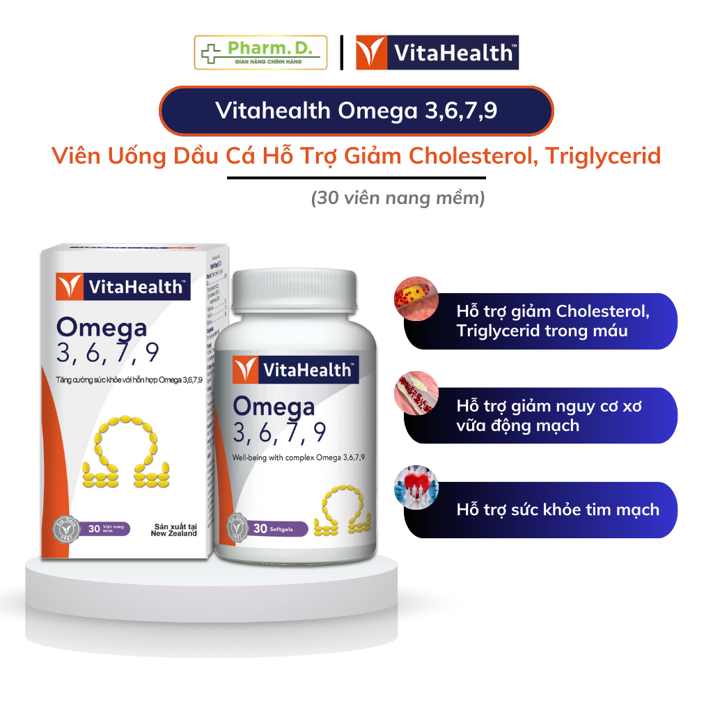 Viên Uống Hỗ Trợ Giảm Nguy Cơ Xơ Vữa Động Mạch VITAHEALTH Omega 3,6,7,9 (30 Viên)