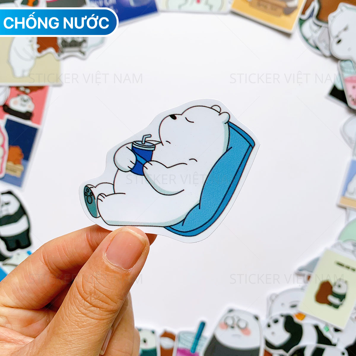 Sticker Ba Chú Gấu - We Bare Bears Siêu Dễ Thương - Chất Liệu PVC Chất Lượng Cao Chống Nước - Kích Thước 4-8cm