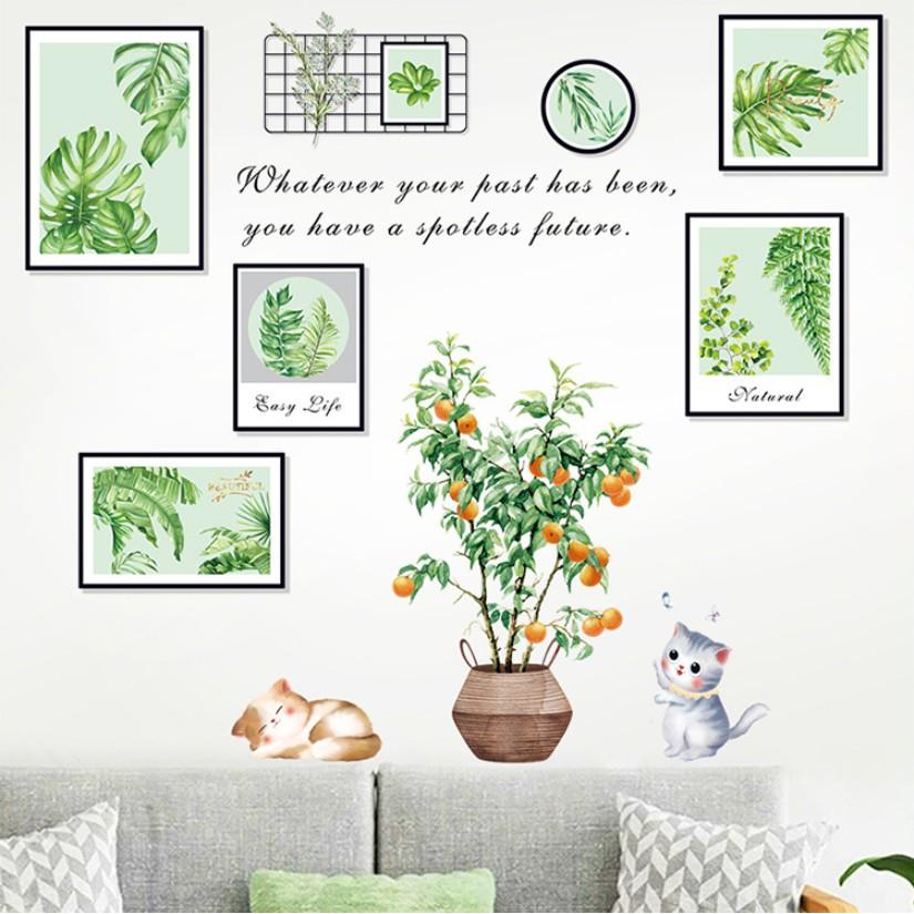 Decal dán tường trang trí - KHUNG TRANH HOA CỎ XANH MÁT