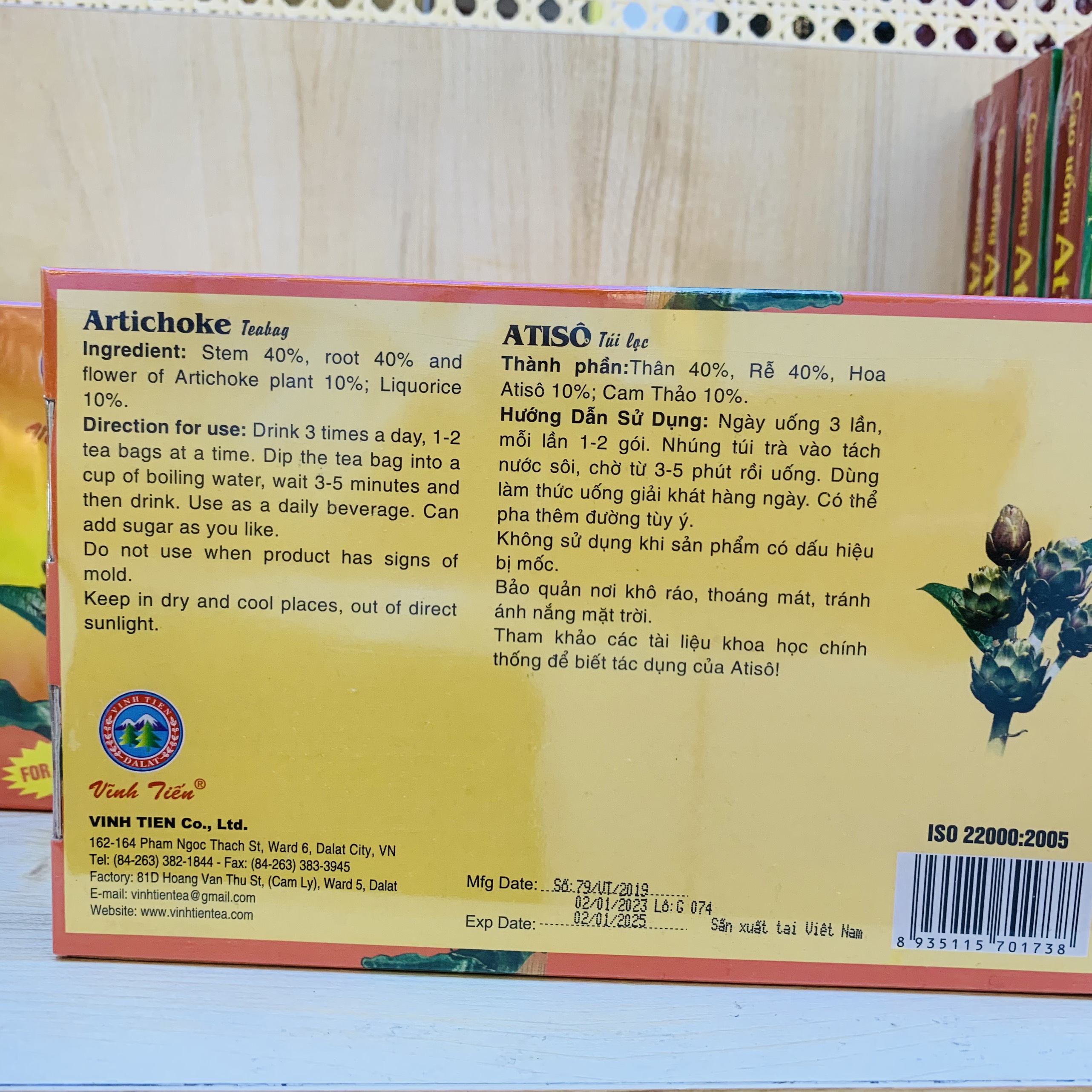 Trà Atiso Thượng Hạng Túi Lọc Vĩnh Tiến (Hộp 100 Túi x 2g) - Giải Độc, Mát Gan, Thanh Lọc Cơ Thể.