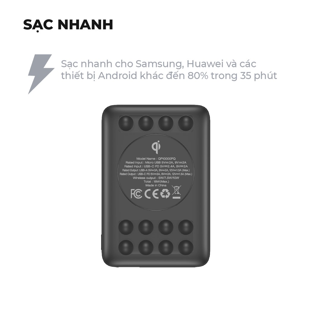 Pin Sạc Dự Phòng Energizer QP10000PQ 10.000mAh - Tích Hợp Sạc Nhanh Đa Nền Tảng - Sạc Không Dây - Thiết Kế Cốc Hút Giữ Thiết Bị - Hàng Chính Hãng