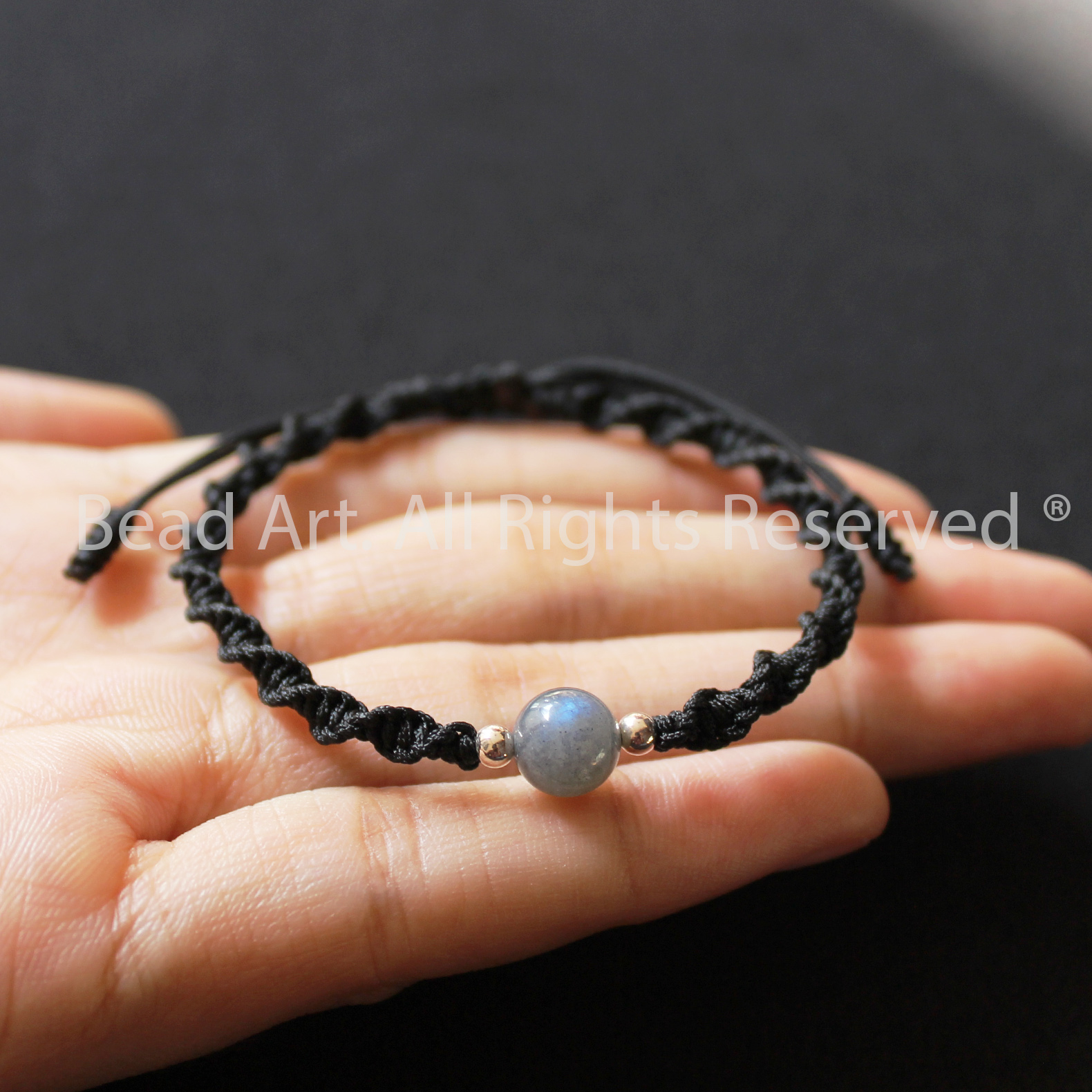 Vòng Tay Thắt Dây 7MM Đá Labradorite, Hắc Nguyệt Quang Ánh Cầu Vồng, Bạc 925, Vòng Tay Phong Thuỷ - Bead Art