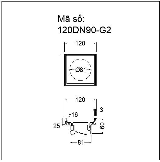 Phễu thoát đặt gạch GL SUS304 G2, đúc nguyên khối, thoát nước nhanh, chống hôi, chống côn trùng, thẩm mỹ dễ vệ sinh