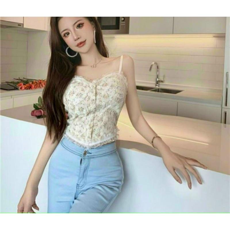 Áo hai dây phối ren, Áo yếm nhỏ sát nách phối ren hoạ tiết quyến rũ cho nữ