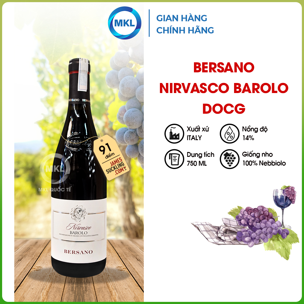 Rượu Vang Đỏ Bersano Nirvasco Barolo DOCG 750ml 14% - Ý - Hàng Chính Hãng