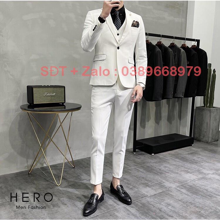 Bộ Vest Comple Nam Cao Cấp Màu Trắng, Bộ Suit Nam Hàn Quốc Màu Trắng