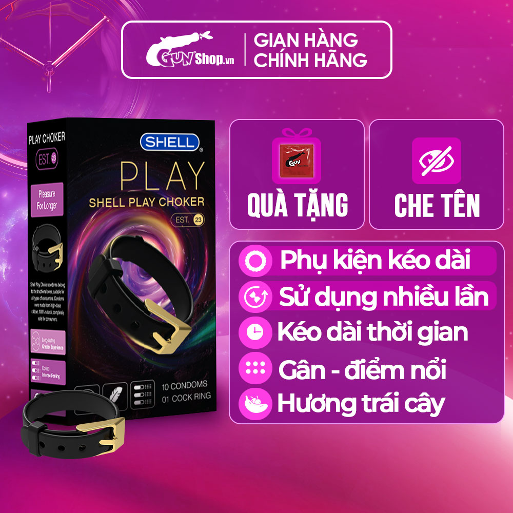 Bao cao su Shell Play Choker 6 tính năng - Hộp 10 cái  + 1 Play Box Choker
