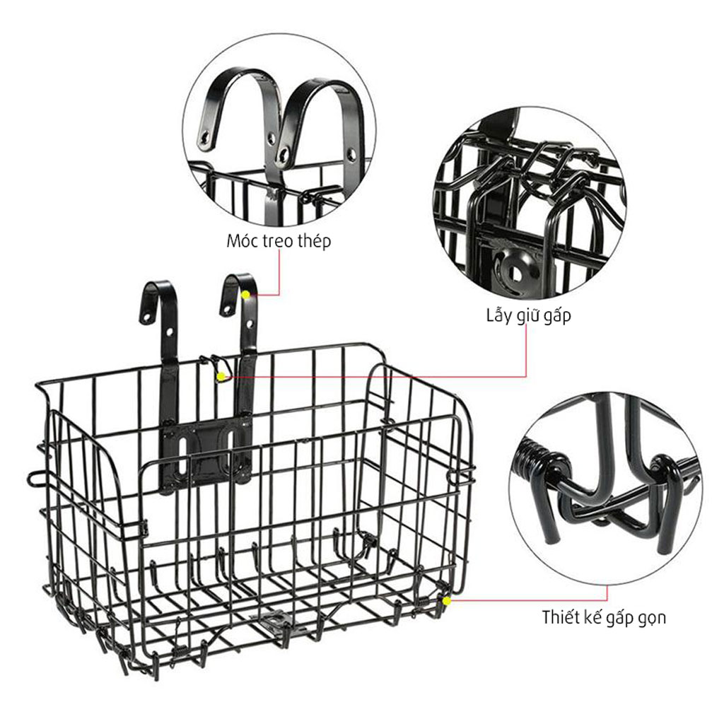 Giỏ Xe Đạp Gắn Trước Có Thể Gập Gọn Chất Liệu Kim Loại Kích Thước 33x20x20cm Mai Lee