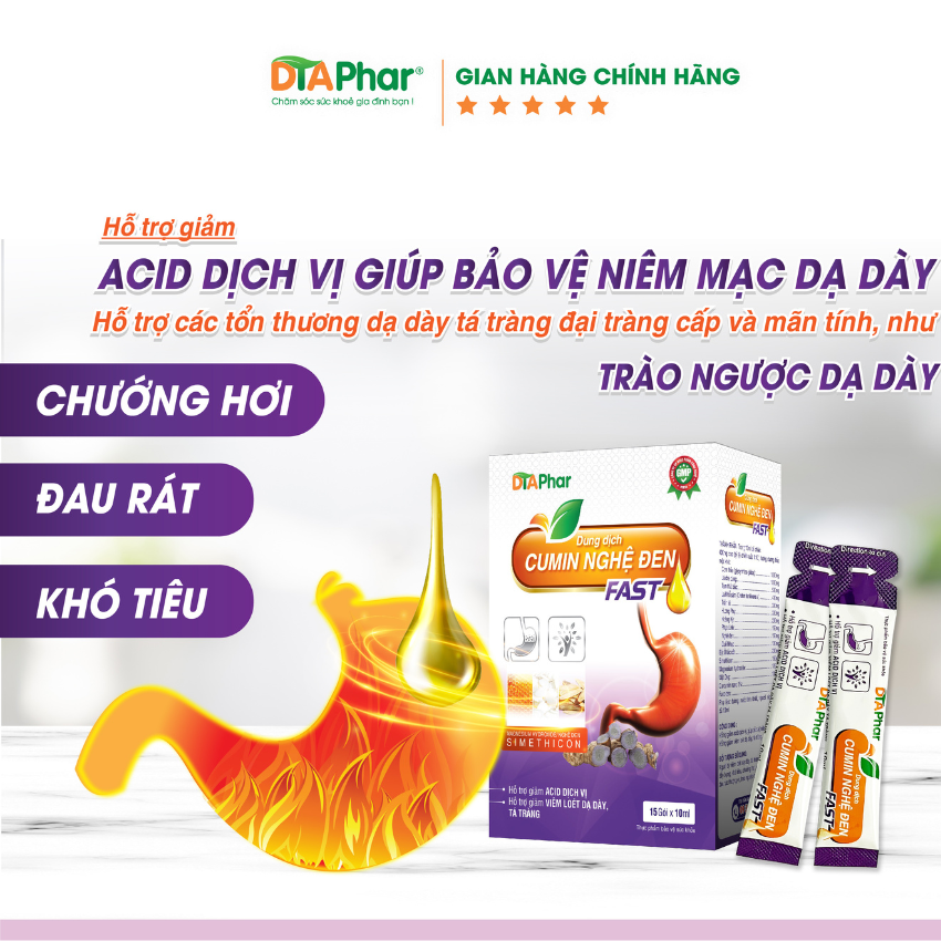 Dung dịch uống Cumin Nghệ Đen Fast Hỗ trợ giảm đau dạ dày, cải thiện tình trạng đầy hơi ợ chua đau rát bao tử Hộp 15 gói x 10ml Tâm An Pharma