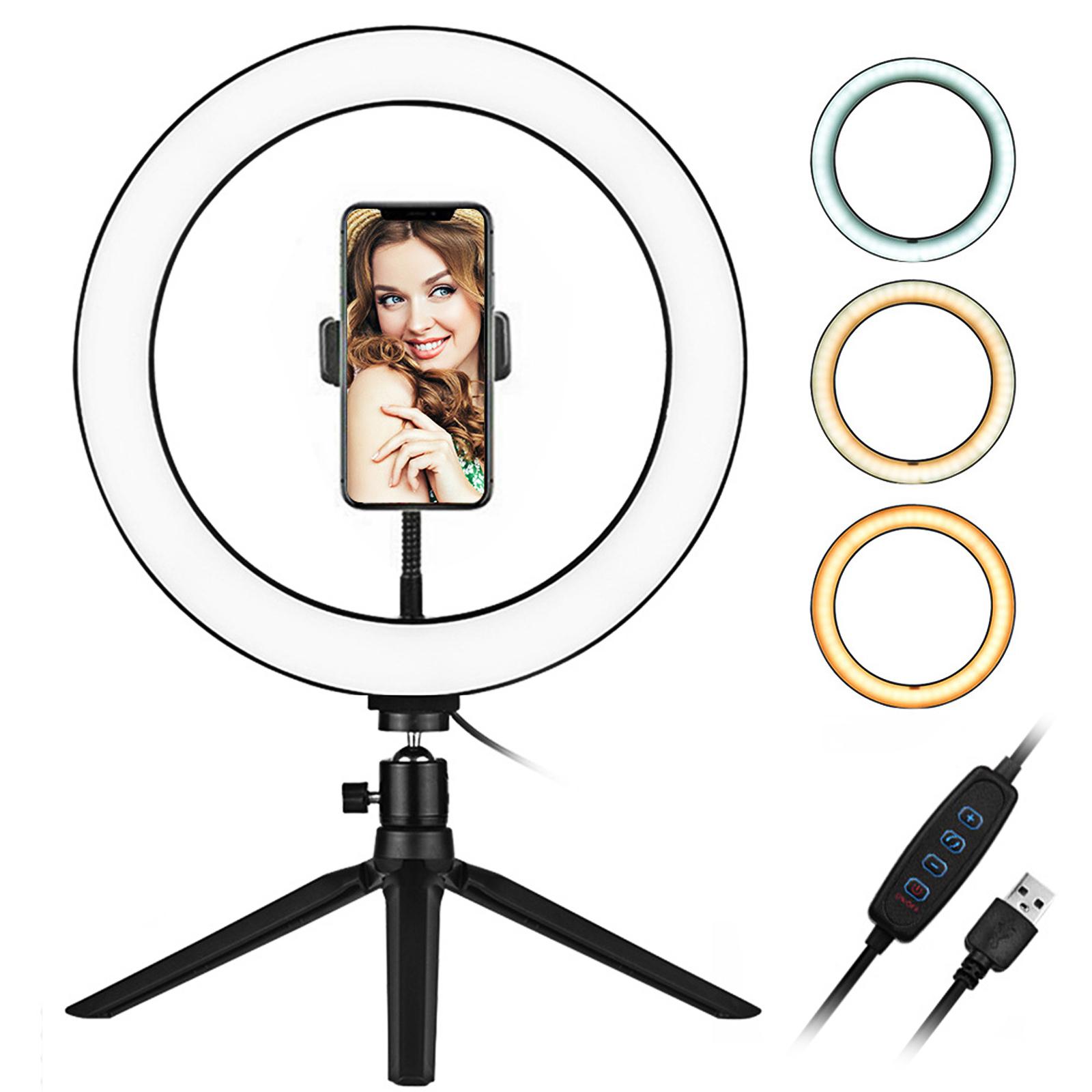 Đèn LED vòng 10 inch với giá đỡ ba chân Giá đỡ điện thoại 3200K-5500K có thể thay đổi độ sáng 3 chế độ ánh sáng & 10