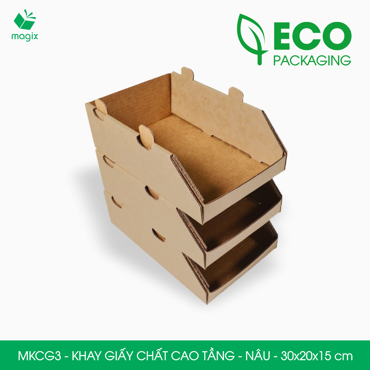 MKCG3 - 30x20x15 cm - 50 Khay giấy chất cao tầng bằng giấy carton siêu cứng, kệ giấy đựng đồ văn phòng, khay đựng dụng cụ, khay linh kiện, kệ phân loại dụng cụ