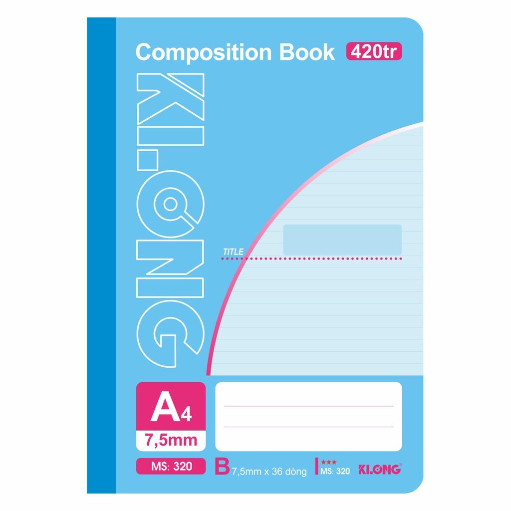 Sổ kẻ ngang may dán gáy Composition book KLONG A4 420 trang 58/92; MS: 320