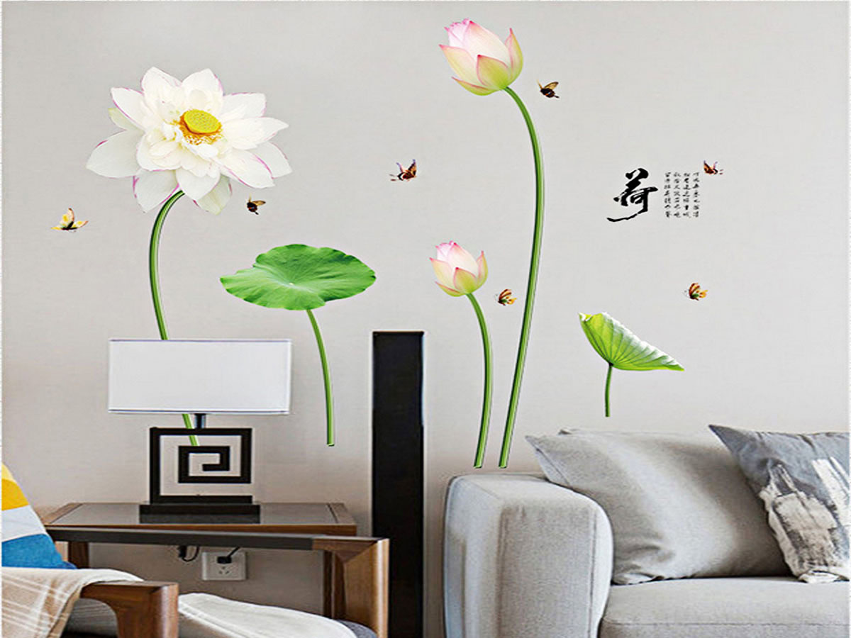 Decal dán tường hoa sen trắng bông to sk9272