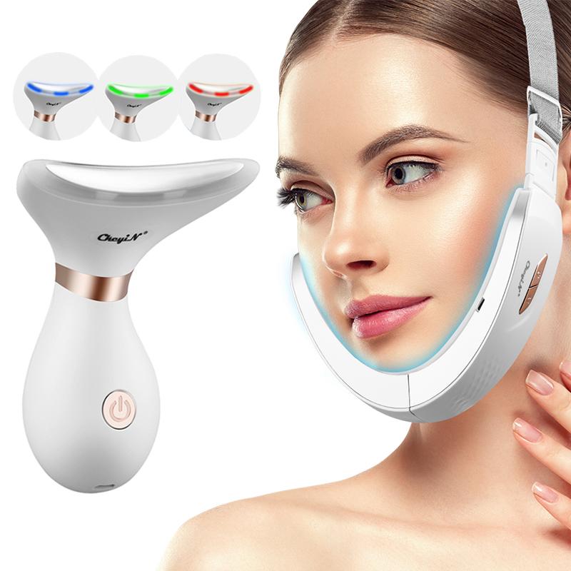 EMS V Dòng Lên Mặt Giảm Béo LED Photon Trẻ Hóa Da Nhăn Đôi Cằm Tẩy Mặt Nâng Bộ Dán Cổ Thon Gọn Hơn