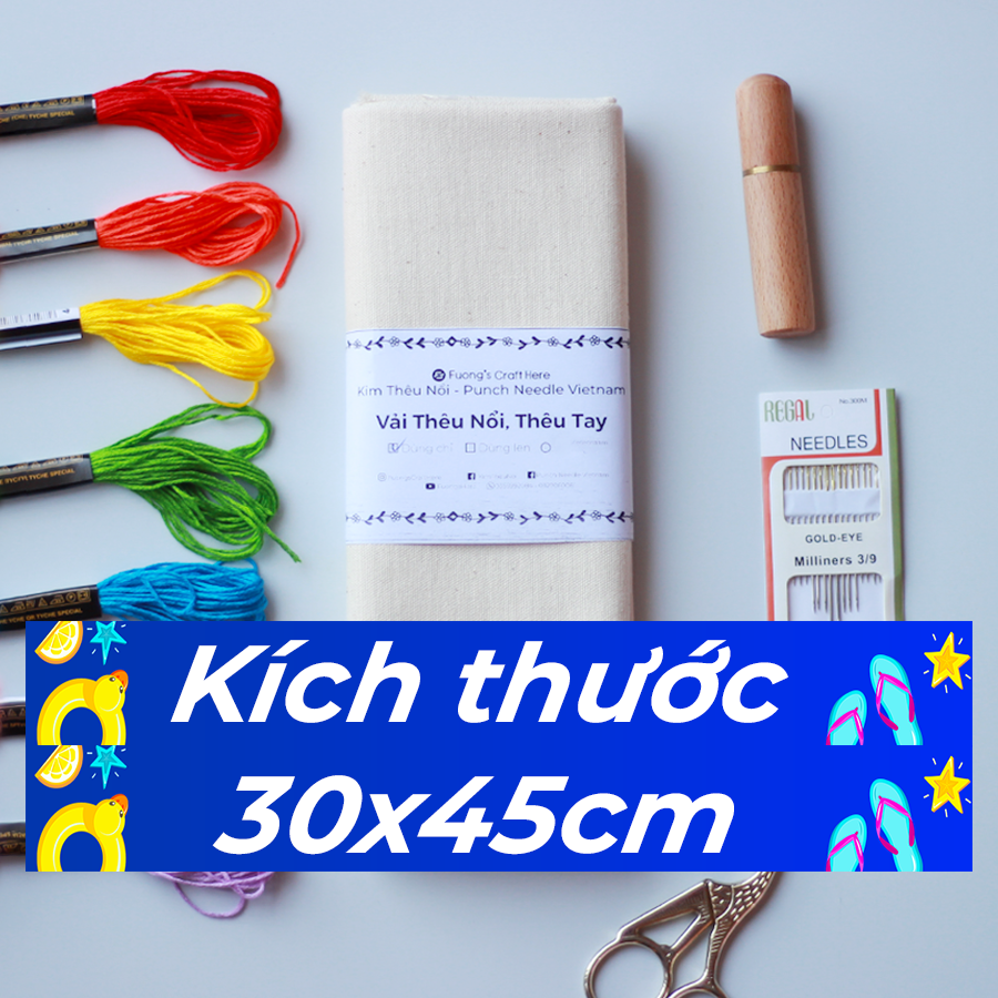 Vải Tập Thêu Tay, Thêu Nổi, Thêu Xù Punch Needle Cỡ Nhỏ Cho Người Mới Bắt Đầu