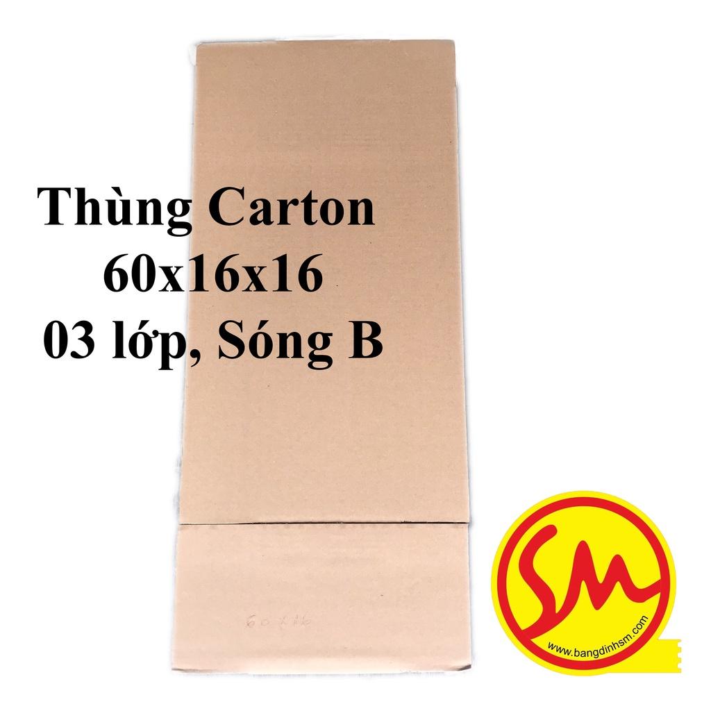 THÙNG CARTON, HỘP CARTON GIÁ RẺ sóng B 3 lớp size 60x16x16 chuyên dùng ĐÓNG GÓI CÁC SẢN PHẨM, VẬN CHUYỂN DỄ DÀNG