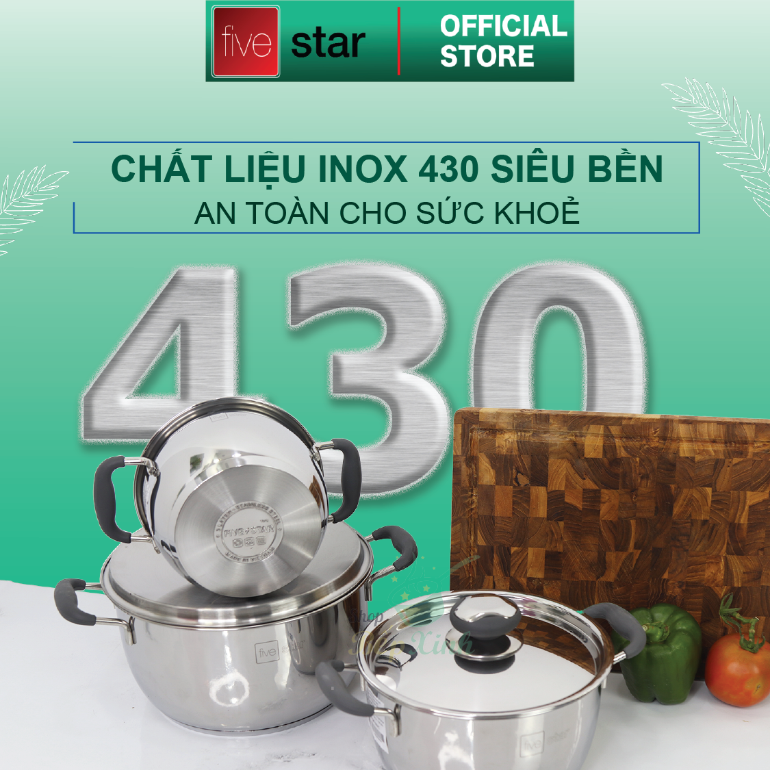 Nồi 3 đáy inox 430 Fivestar Standard quai silicon chống nóng nắp inox-sử dụng bếp từ-tặng 2 vá canh 24cm