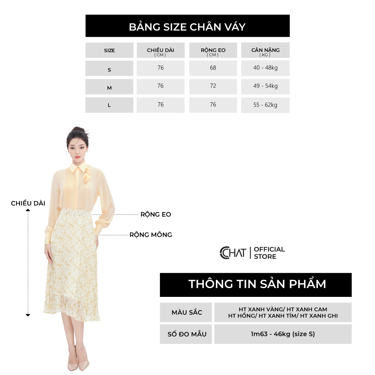 Chân Váy Họa Tiết Xếp Ly Chất Voan Cao Cấp Bay Bổng 13CDV5002LH