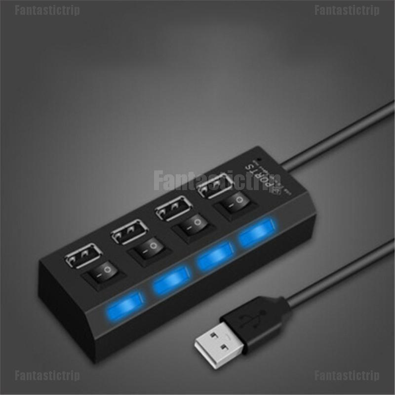 Hub Chia 4 Cổng USB 2.0 Có Công Tắc Bật / Tắt Kèm Dây Cáp AC Cho Máy Tính