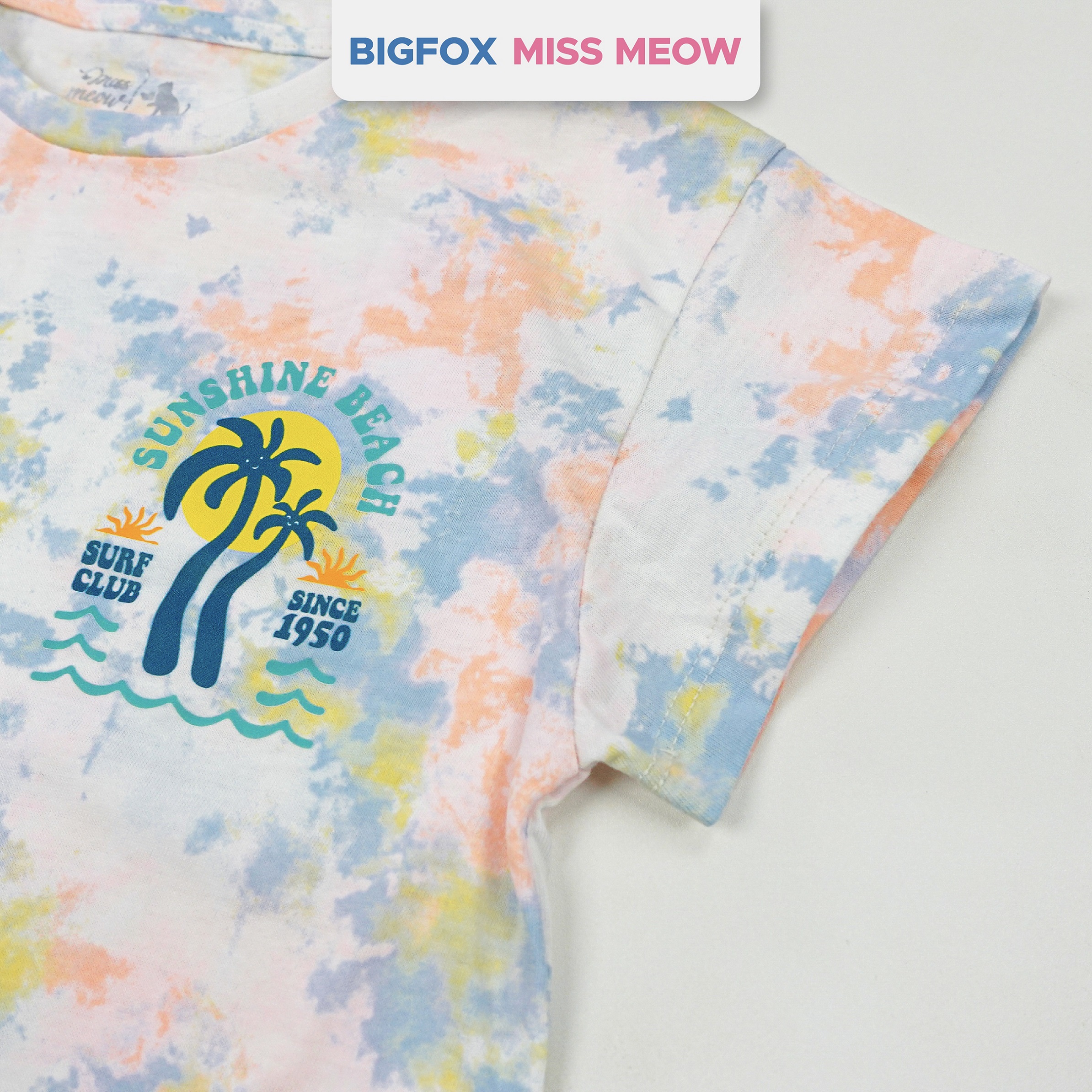 Bộ cotton bé gái Bigfox Miss Meow size đại cộc tay mùa hè in loang đẹp cỡ 3,6,9,11 tuổi 30kg 40kg